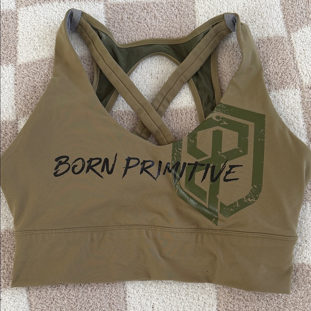Born Primitive Olive Green Crisscross Logo Sports Bra
